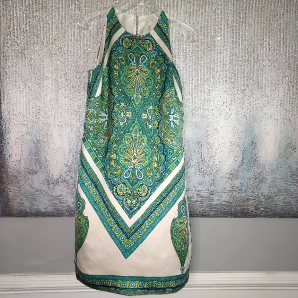 ANN Taylor 100% slSilk Graphic Print Shift Dress Sz-6